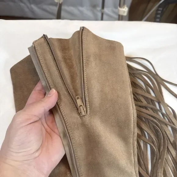 Pierre Dumas Light Brown Knee High Boots With Fringe Size 7 1/2 Medium Preowned - Picture 7 of 16